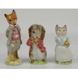 Three early Beatrix Potter figures by F. Warne & Co. Ltd, to include Foxy Whiskered Gentleman, H.