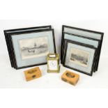 Brass carriage timepiece, two mauchline boxes with depictions of Dunkeld Cathedral and The Pavilion,