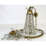 Cast metal and cut glass hanging ceiling light with cut glass drops, diameter 35cm