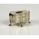 Crimped design Edwardian silver ring or trinket box set on four legs with paw feet, B'ham 1905