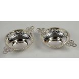 Pair of quaich form pierced silver bonbon dishes, by Syder and Beddoes B'ham 1911, 98 gr.