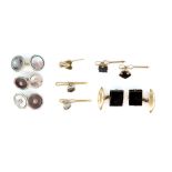 A group of cufflinks and shirt studs, including one pair of rectangular cut onyx panel cufflinks and