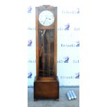 Art Deco oak longcase clock, sounding the hours and half hours and quarters on a gong by E Davy &