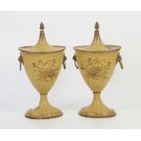 AMENDED DESCRIPTION Pair of Toleware Chestnut Urns