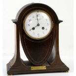 Early 20th century mahogany two train mantle clock with presentation plaque dated 1919
