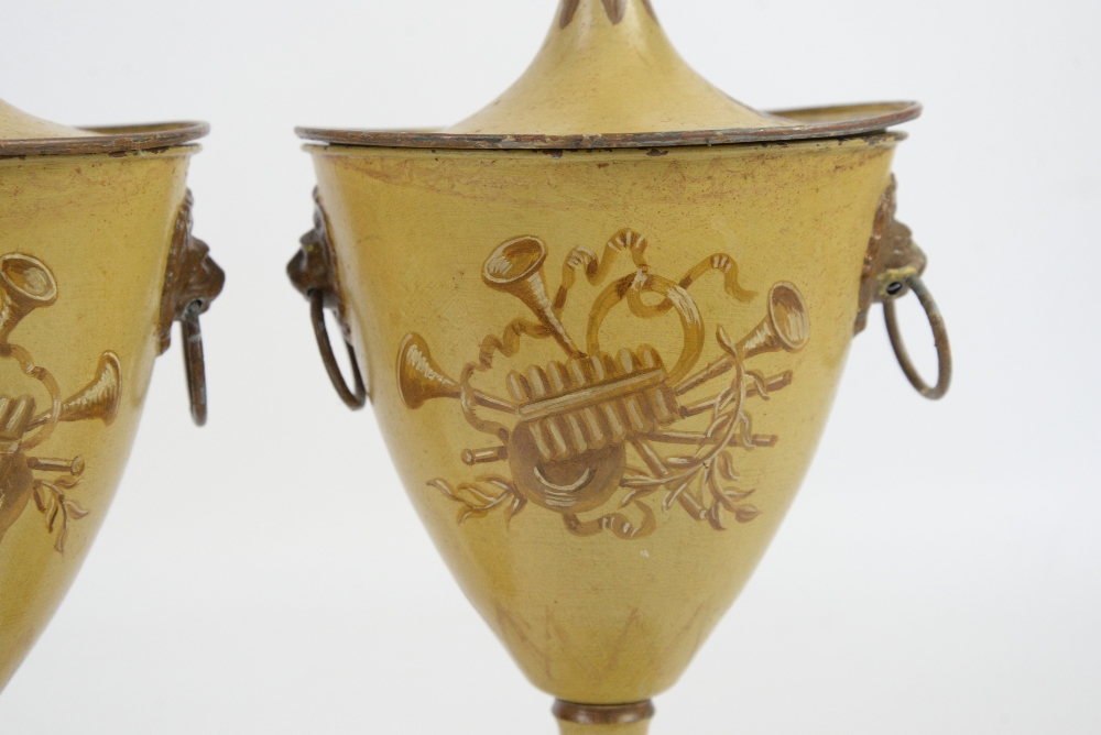 AMENDED DESCRIPTION Pair of Toleware Chestnut Urns - Image 3 of 4