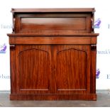 19th century mahogany chiffonier with gallery above frieze drawer and two cupboards on plinth