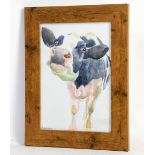 Michelle Howe, Friesian cow, watercolour, signed, 29cm x 20cmSold on behalf of Oxfam