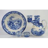 Mintons Genevese wash bowl and jug, and other items of blue and white Washbowl has some crazing to