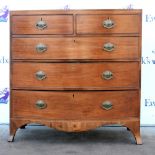 19th century mahogany bow fronted chest of two short over three long graduated with satinwood line