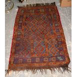 Persian rug with repeating geometric motifs within geometric borders, 120 x 84cm Some loss to fringe