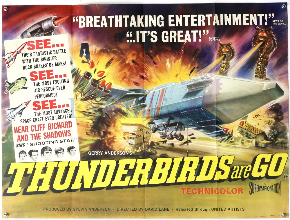 Thunderbirds Are Go (1966) British Quad film poster, created by Gerry Anderson, United Artists,