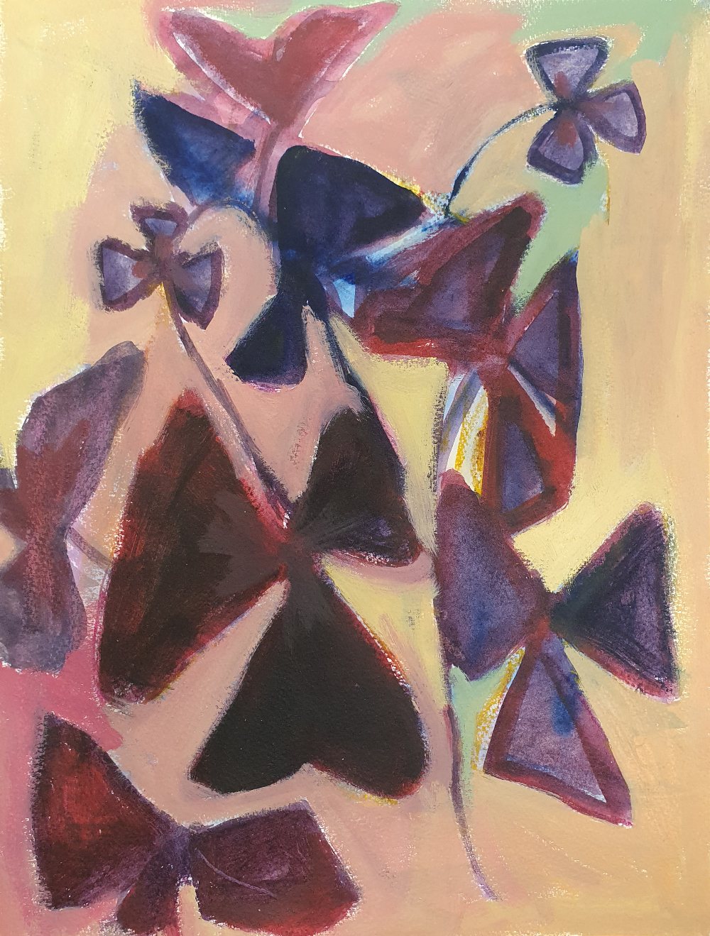 Peggy Cozzi (British). '9 of Clubs / Oxalis'. Water mixable oil paint on sized Bockingford 300gsm