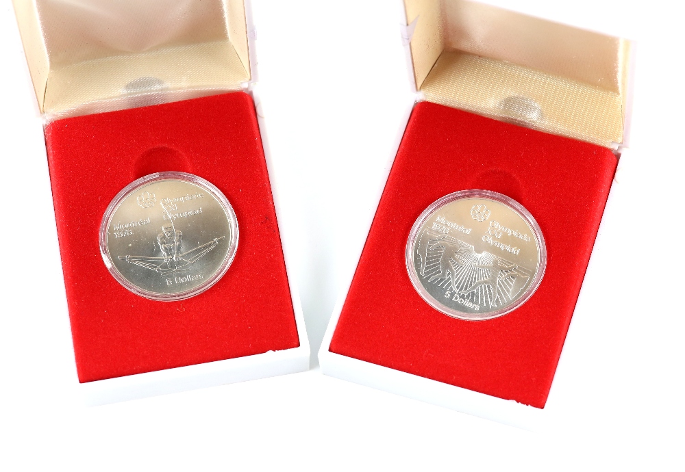 Elizabeth II Canada 1976 Montreal Olympics 5 dollars, two cased silver proofs depicting rowing and - Image 3 of 3