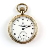 Open faced pocket watch, white enamel dial signed Tho Russell Son, with Roman numerals, minute track