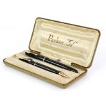 Vintage Parker Victory fountain pen, 14 ct nib and a Parker Duofold mechanical pencil, both in black