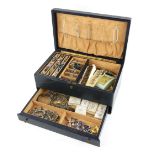 Jewellery box containing costume jewellery, including silver gemstone set rings, paste set rings,