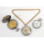 Three pocket watches; including a ladies pocket watch in 800 silver case, a Molnija full hunter