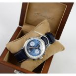 Poljot Blue Angels Navitimer chronograph stainless steel wristwatch, metallic blue dial, fluted