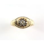 Old and rose cut diamond cluster ring, central cushion shaped old cut diamond estimated 0.38 carats,