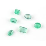 Six loose emeralds, including emerald cut emerald, estimated weight 1.63 carats, another similar,