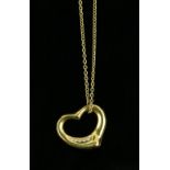 Tiffany & Co. open heart pendant with diamonds, designed by Elsa Peretti, 18 ct gold open heart