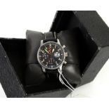 A Fortis Grenchen automatic chronograph wrist watch, stainless steel case, black dial with Arabic