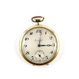 Grosvenor open face pocket watch, Arabic numerals, minute track and subsidiary dial, 15 jewels