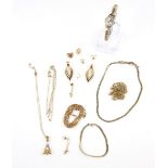 Gold jewellery, a pair of vintage drop earrings, with post and butterfly fittings, three other pairs