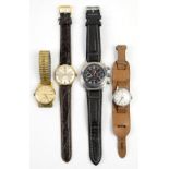 Chronograph Poljot Aviator I.Sikorsky watch, black dial and Roman numerals, date window, minute