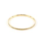 1920's flapper girl bangle, 5mm wide fixed gold bangle with an engine turned design to the outer