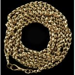 Victorian long guard chain with two swivel clasps, marked for 9 ct, 152cm in length in total Gross