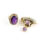 Early 20th C amethyst brooch, with an oval cut amethyst, weighing an estimated 1.50 carats, in a