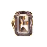 Amethyst cocktail ring, rectangular step cut amethyst weighing an estimated 27.67 carats, in a