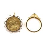 Coin mount pendant, set with 1895 Queen Victorian sovereign, mount hallmarked Birmingham 1975 and