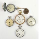 Five pocket watches, including a Lancashire Watch Co Ltd pocket watch, the enamel dial signed London
