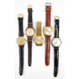 Wostok wrist watch, 18 jewel movement, in a gold plated case on brown leather strap, with a