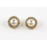 Pair of Mabe pearl and diamond earrings, each set with a large Mabe pearl encompassed by a