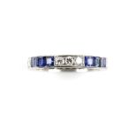 1930's sapphire and diamond full eternity ring, set with twelve square cut sapphires and twelve