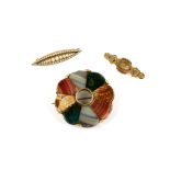 Three brooches, comprising a Victorian bar brooch, with wirework and beading detail, stamped 9 ct, a