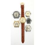 Six watches, including a Wtypmahckne chronograph, a Chateau 17 jewel, Bentina star watch, an