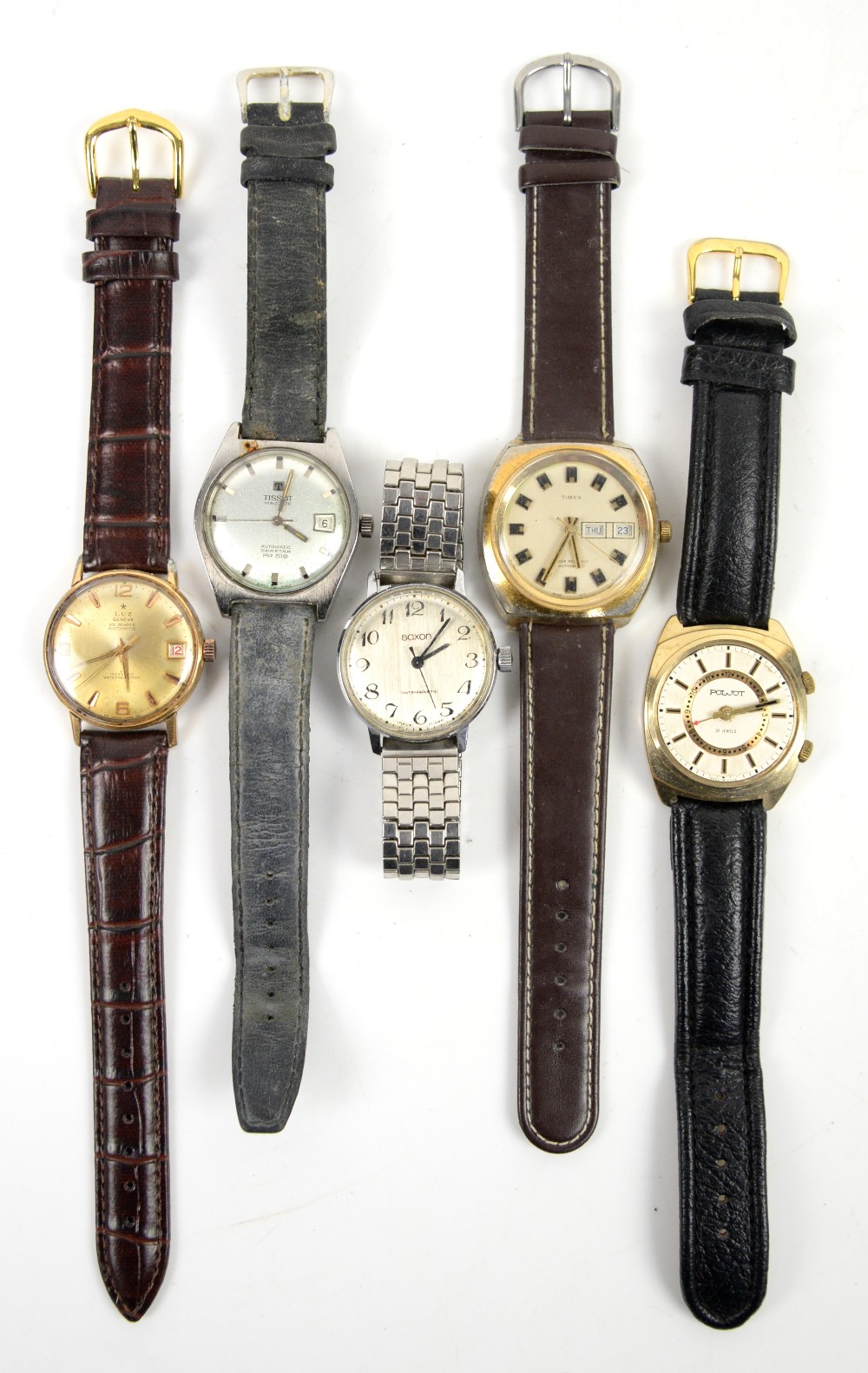 Tissot Visodate Seastar PR 516 automatic wristwatch, with a Lux Geneve watch, a Timex watch, a Saxon