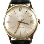 Garrard, gentleman's gold wrist watch,the signed dial with baton hour markers, date at three, gold
