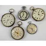 Five pocket watches, including a J. Preston & Co Bolton pocket watch, movement signed Harris