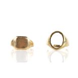 1940's square signet ring, hallmarked Birmingham 1945, ring size N and an oval shaped ring mount,