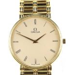 Omega, a Gentleman’s gold dress watch, the signed white enamel dial with Roman numeral hour