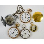 Silver pocket watch, enamel dial, Roman numerals, subsidiary dial and minute track, with gold plated