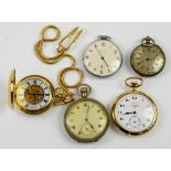 Mixed group of pocket watches, Victorian silver pocket watch with silver plated dial, Moinija pocket