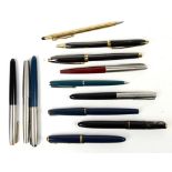 Collection of pens, including two Parker Duofold fountain pens and a Parker 17 fountain pen, all