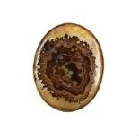 Agate oval brooch stamped 18 ct, measuring 4.5 x 3.6cm, an Edwardian bar brooch and an opal